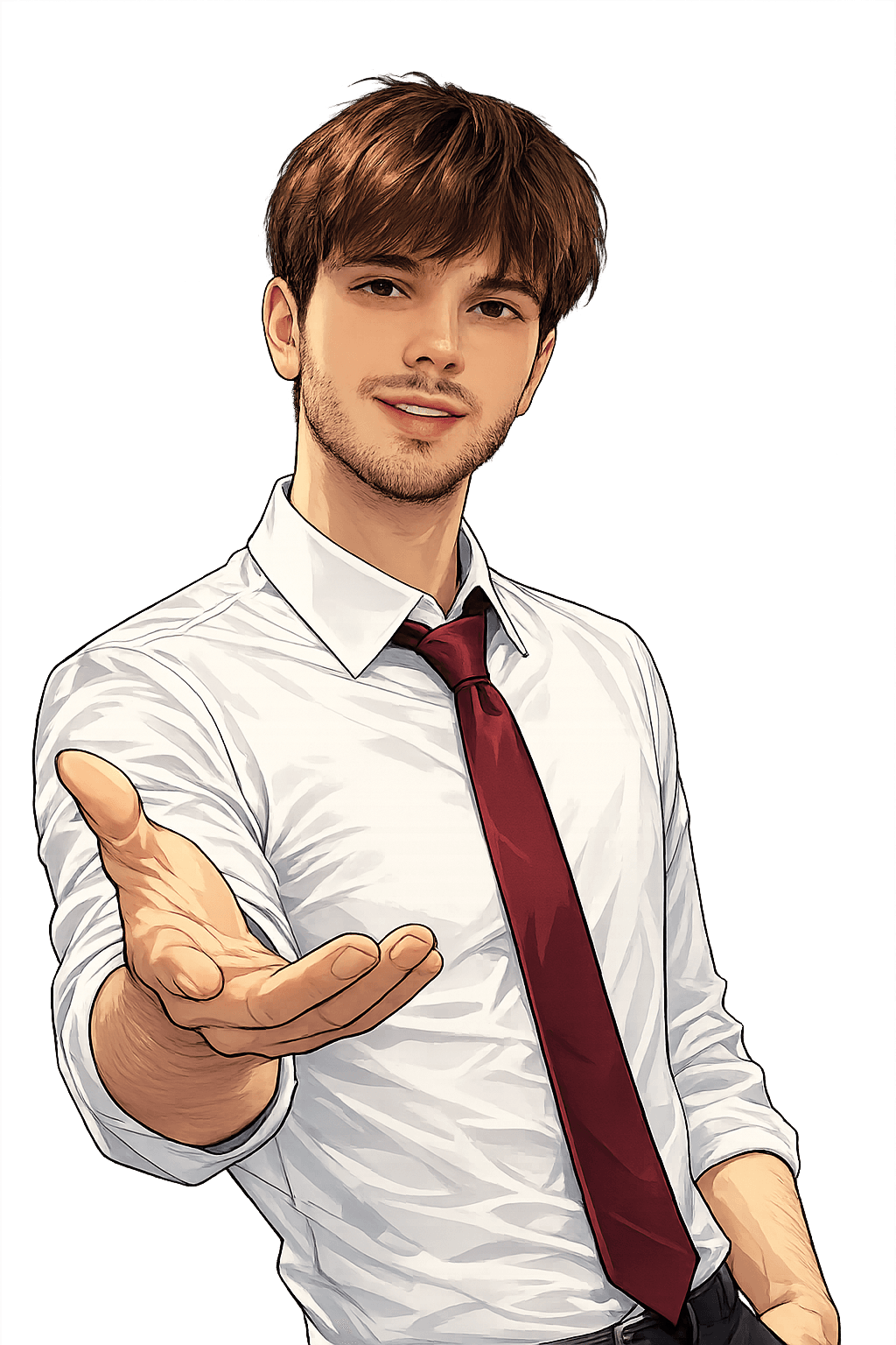 Comic portrait of Oliver Elliott welcoming the viewer
